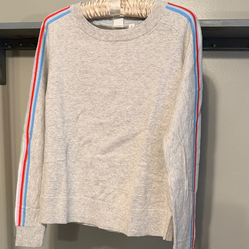 Gap women’s Gray Sweater with multi color stripes.
